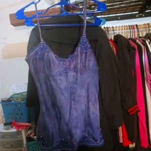 Express Purple Satin/Lace Trim Beaded Camisole